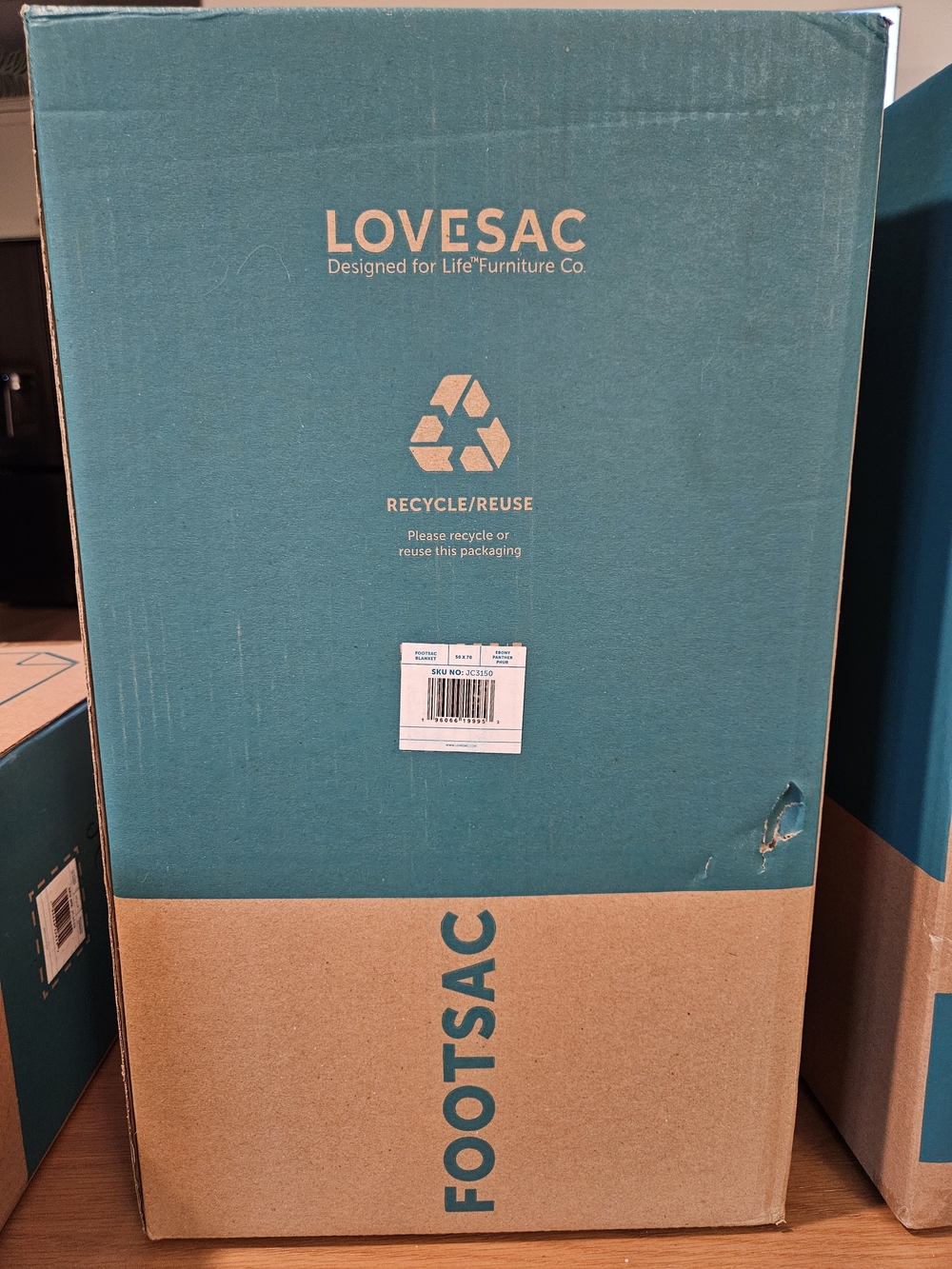 New, Sealed In Box, Lovesac Footsac In Ebony Panther Phur.